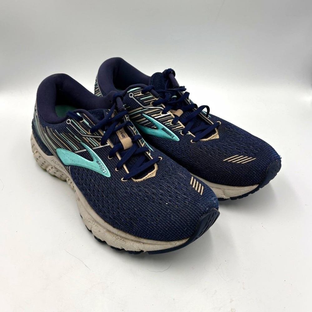 Brooks Adrenaline GTS 18 Navy Teal White Mesh Running Shoes Womens Size 12